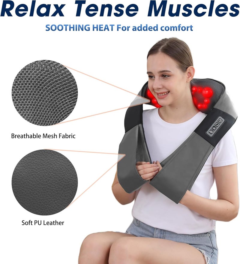UFFAE Grey Shiatsu Neck and Back Massager with Heat, Electric Deep Tissue Kneading Neck and Shoulder Massage, Best Gifts for Women Men Mom Dad Mothers Fathers Day Birthday Gift (NOT Cordless) - Image 5